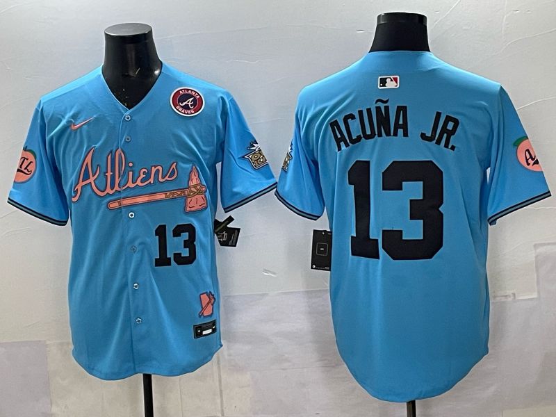 Men Atlanta Braves Nike #13 Acuna jr Light blue 5th generation Joint Name 2025 MLB Jersey 012->oakland athletics->MLB Jersey